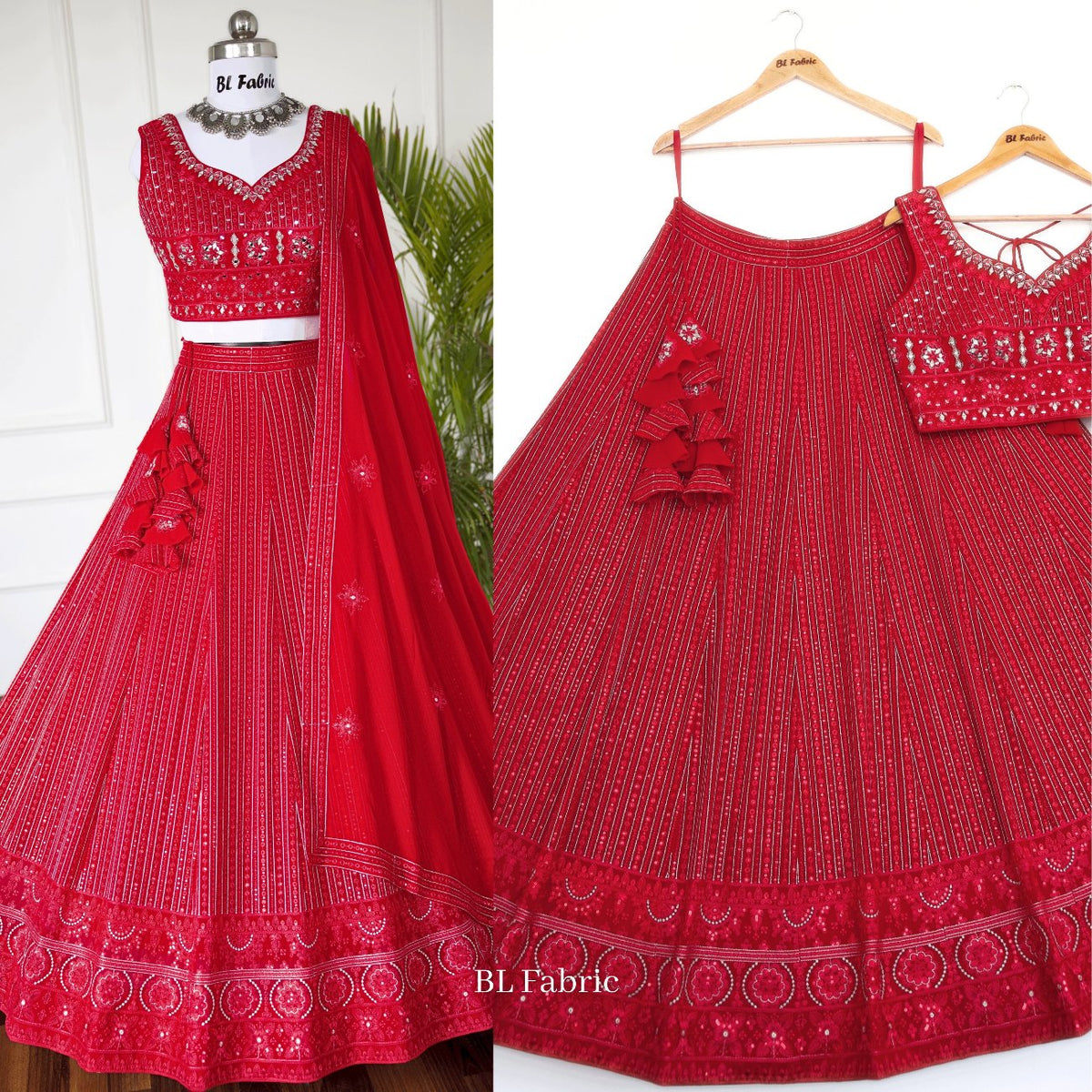 Red color Real Mirror Embroidery work Designer Lehenga Choli for Wedding Function BL1468