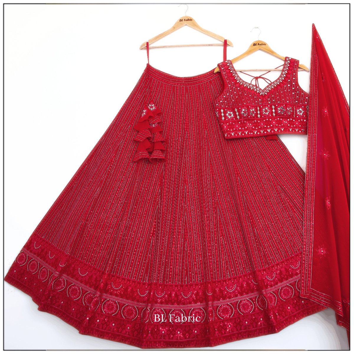 Red color Real Mirror Embroidery work Designer Lehenga Choli for Wedding Function BL1468