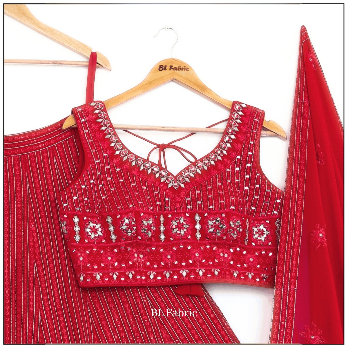 Red color Real Mirror Embroidery work Designer Lehenga Choli for Wedding Function BL1468