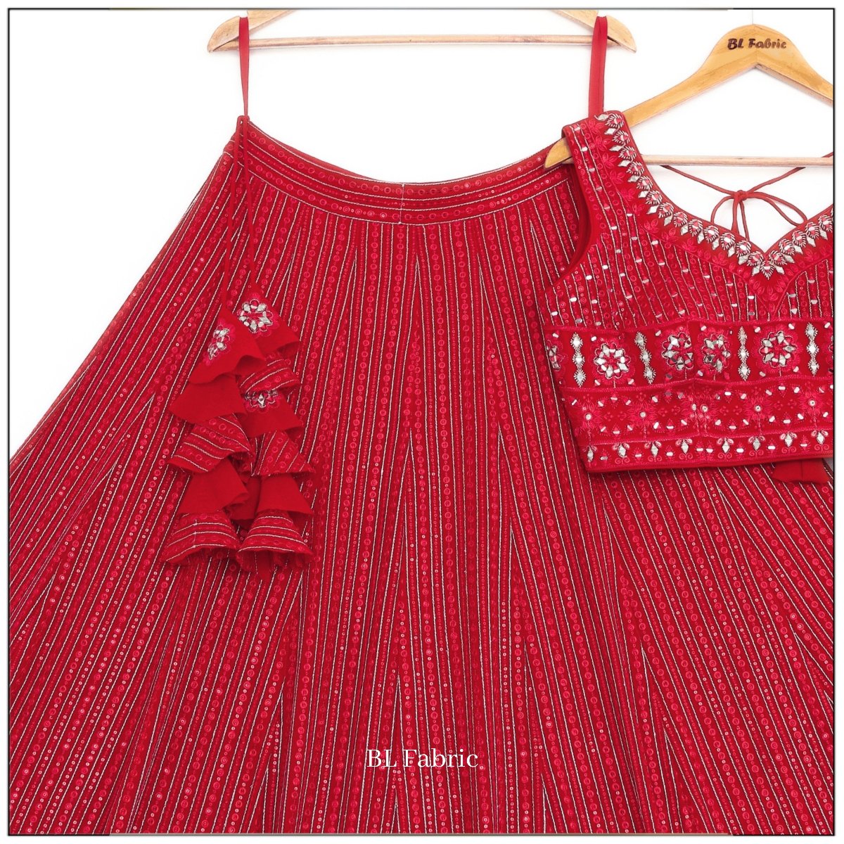 Red color Real Mirror Embroidery work Designer Lehenga Choli for Wedding Function BL1468