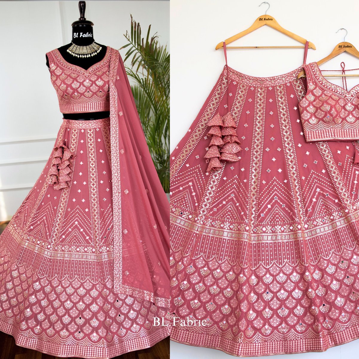 Peach color Real Mirror Embroidery work Designer Lehenga Choli for Wedding Function BL1476