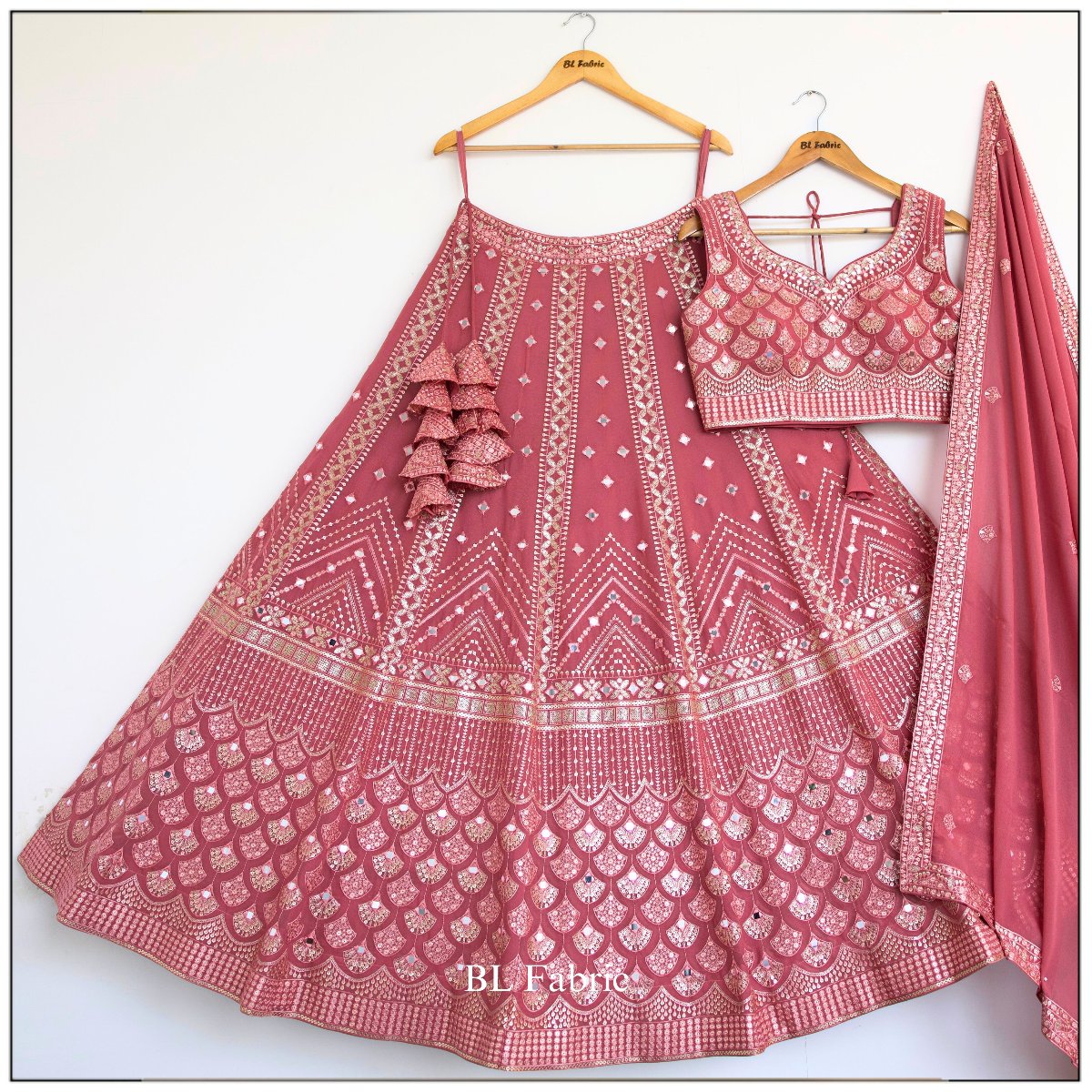 Peach color Real Mirror Embroidery work Designer Lehenga Choli for Wedding Function BL1476