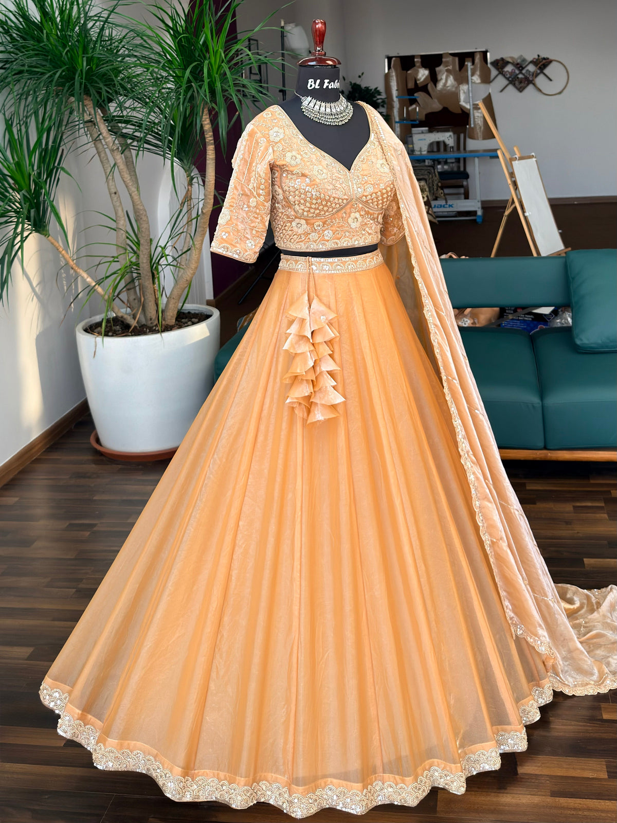 Soft Peach color Bids Embroidery work Lehenga Choli BL1739