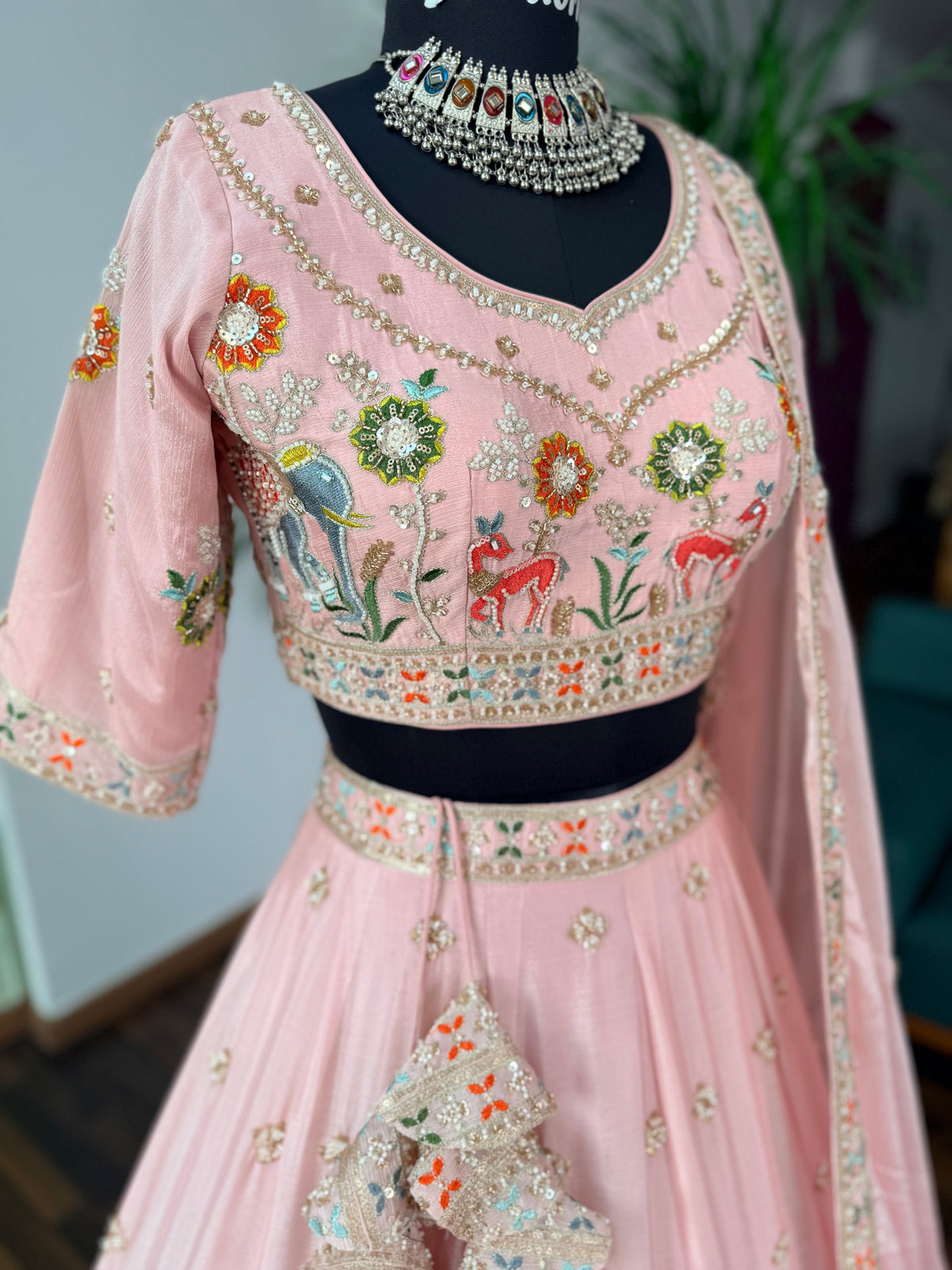 Peach Pink color Designer Bids Embroidery work Lehenga choli BL1747