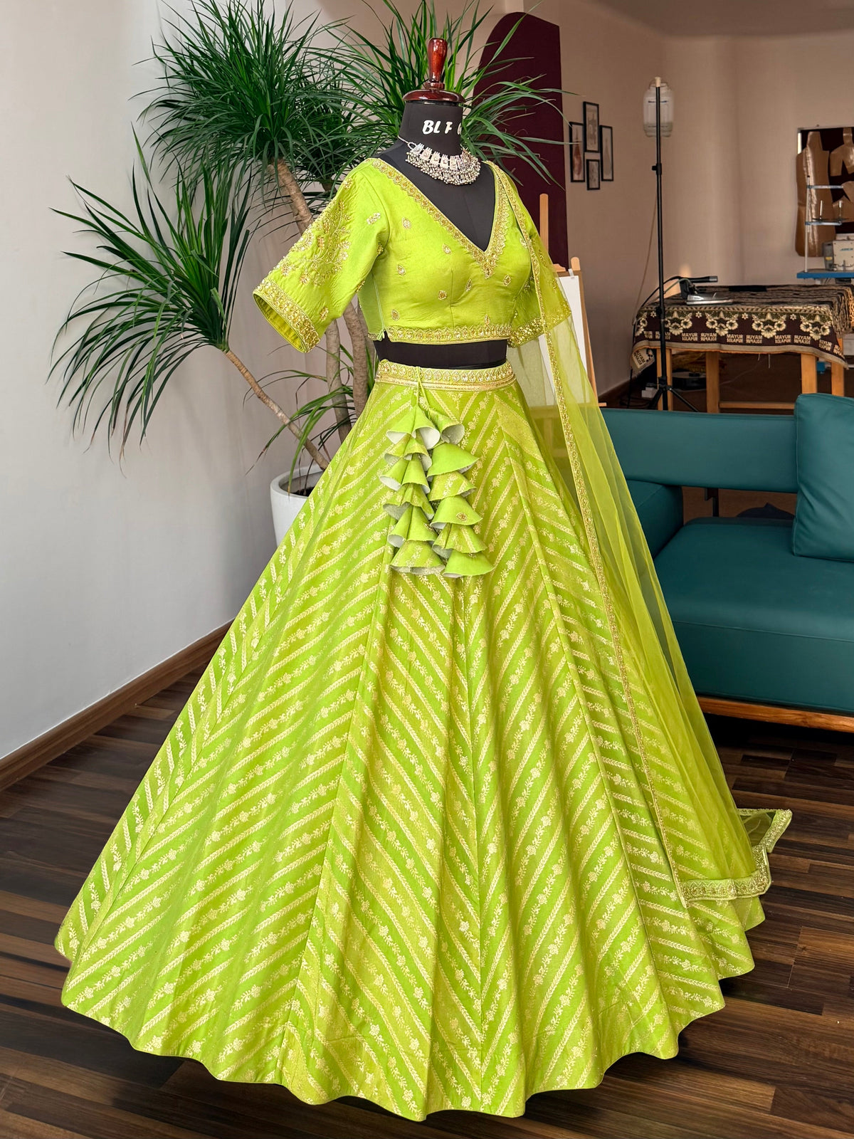 Parrot Green color Jacquard Fabric With Bids Designer Lehenga choli for Any Function BL1704