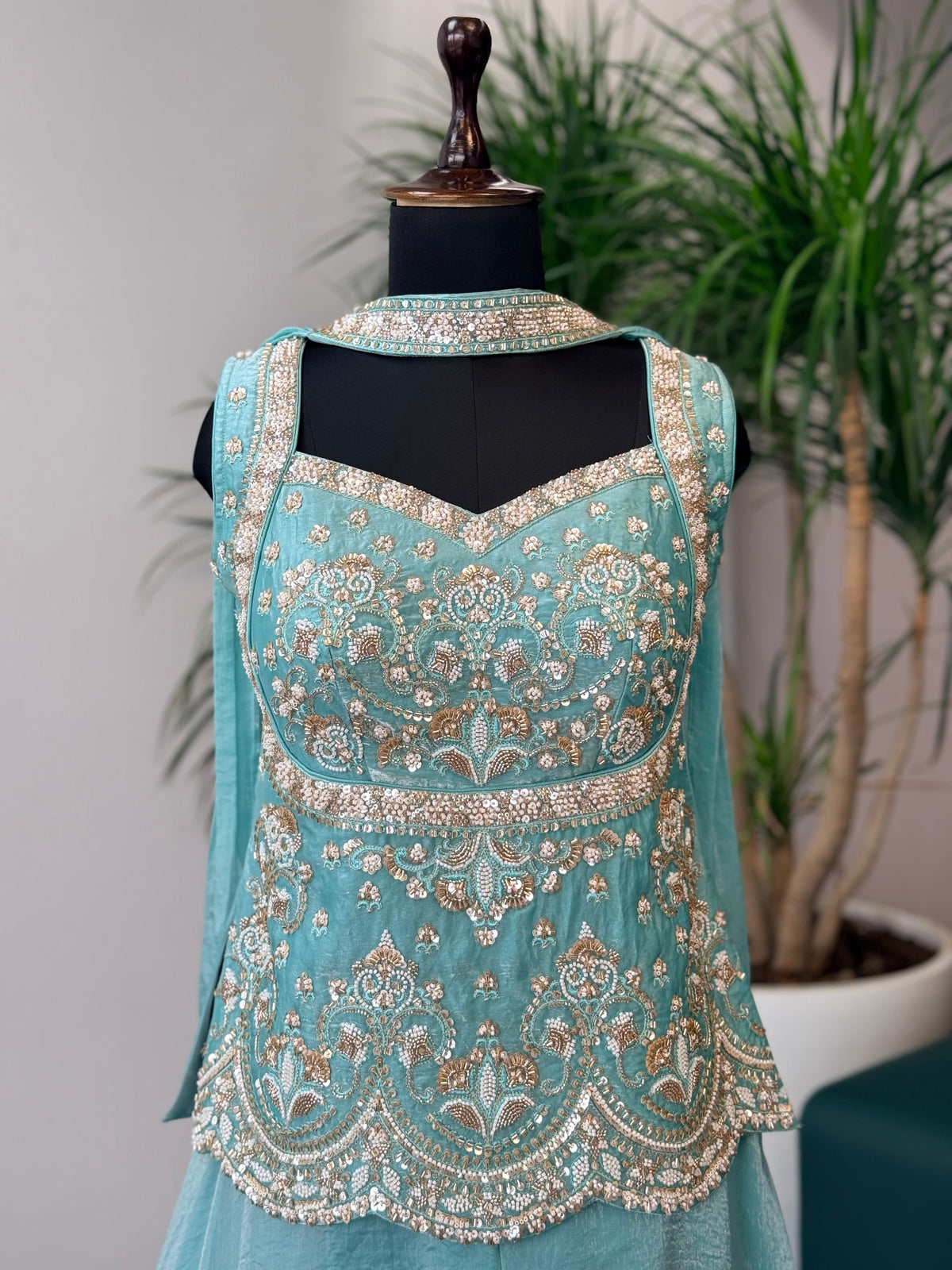 Royal Ice blue color Bids Sequence Embroidery work Sharara set BLS118