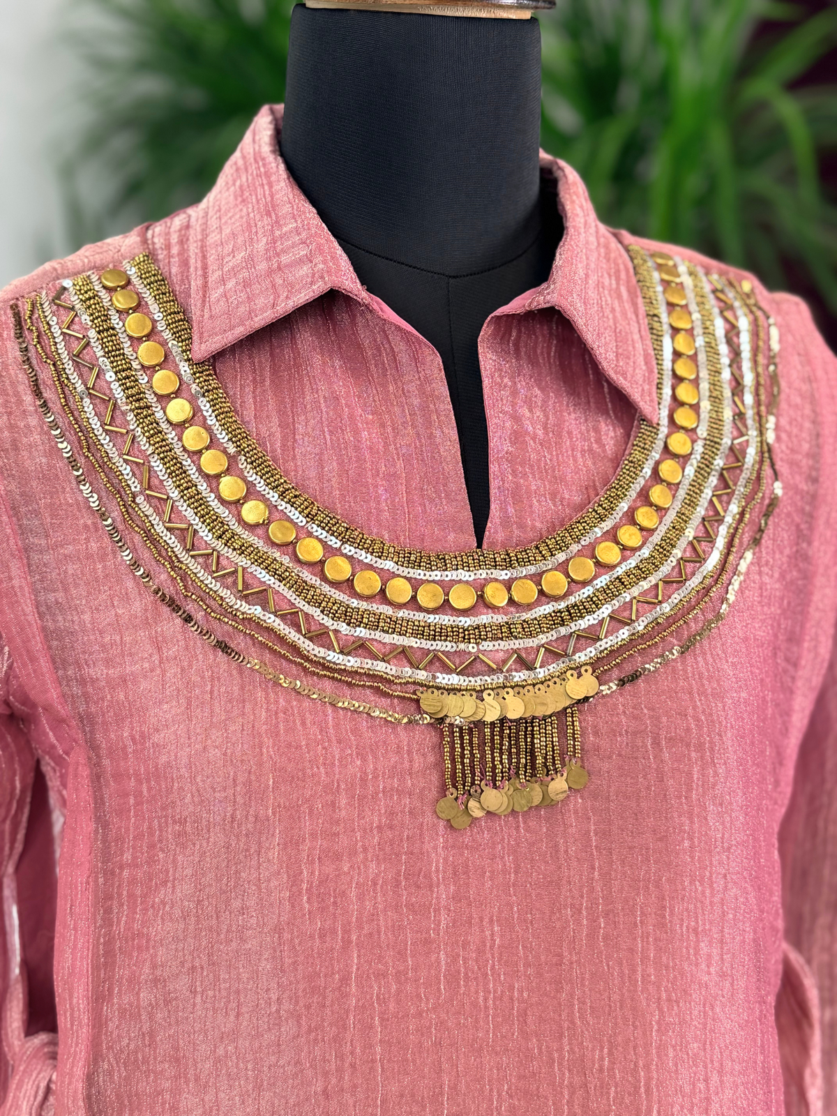 Dusty Rose Pink Handwork Necklace Sharara set BLS110