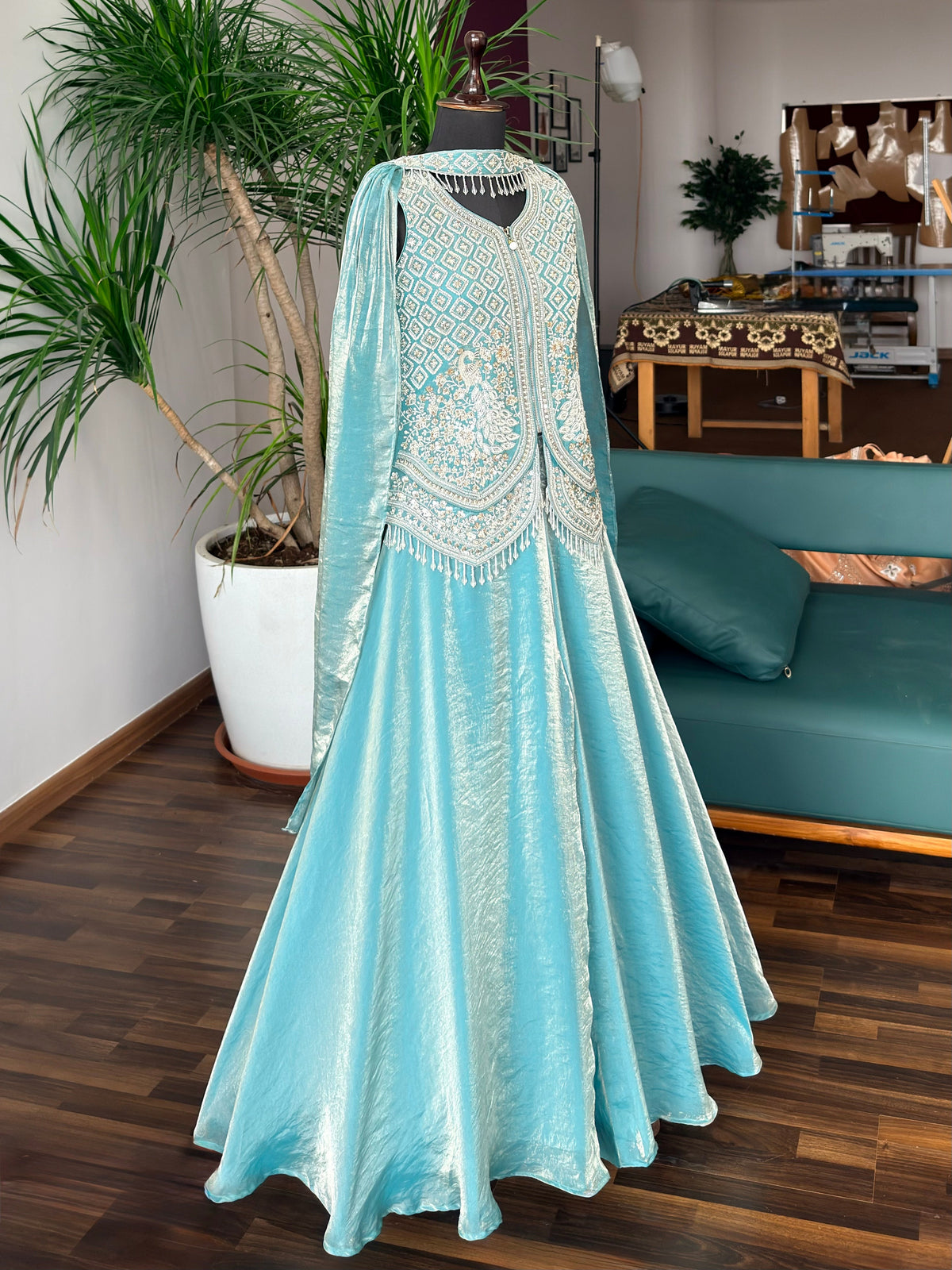 Royal Ice blue color Bids Sequence Embroidery work Sharara set BLS102