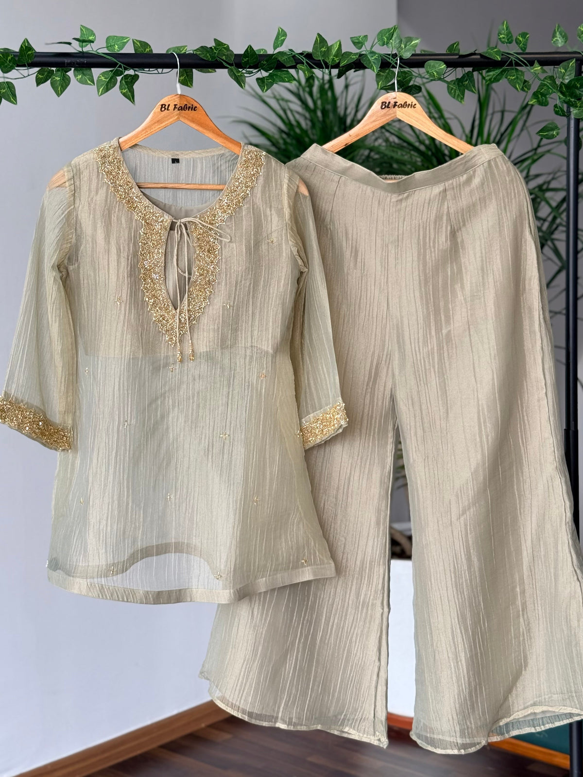 Dusty Champagne Gray Handwork Necklace Sharara set BLS132