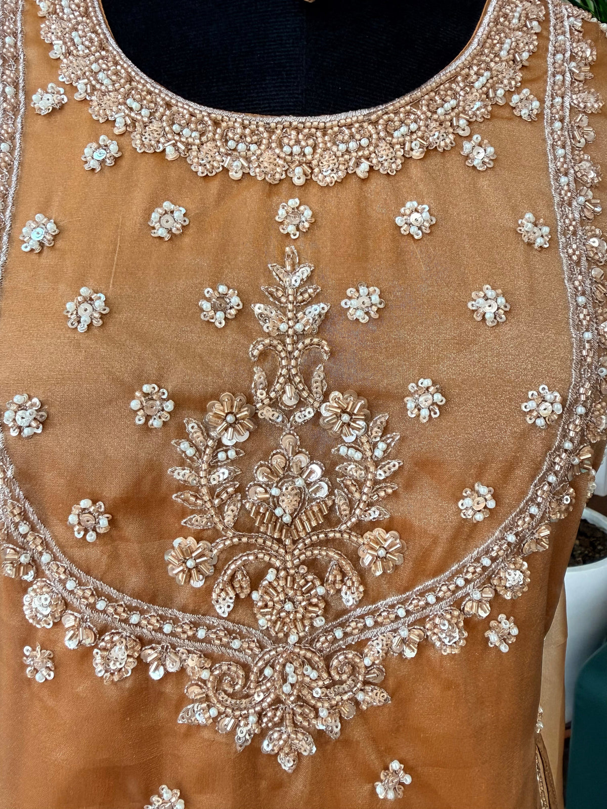Golden color Bids Embroidery work Sharara set BLS125