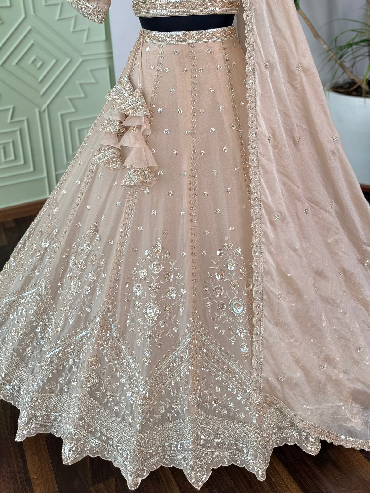 Dusty Peach color Designer Bids Embroidery work Lehenga choli BL1737