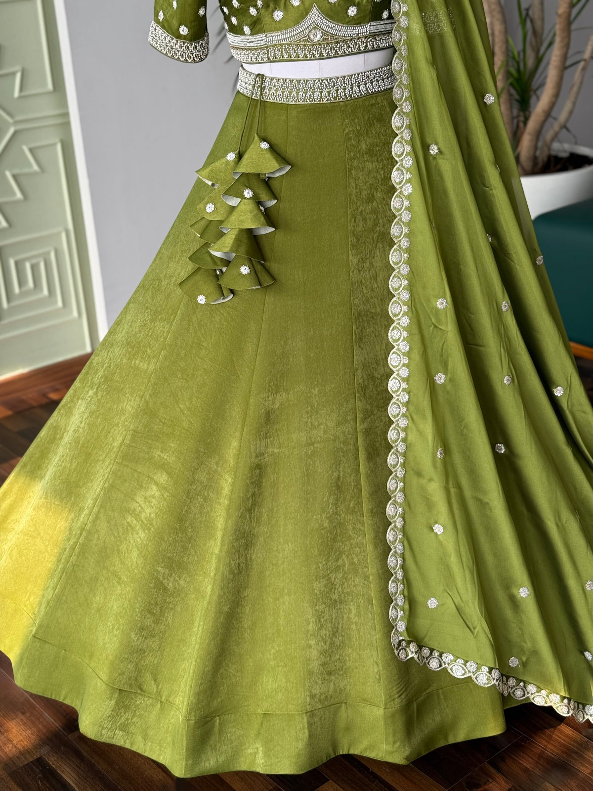 Mehendi color Designer Bids Embroidery work Lehenga choli BL1652
