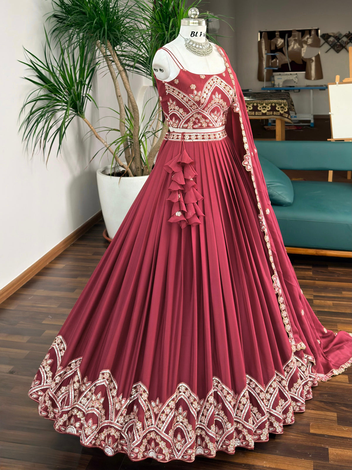 Deep Maroon  color Sequence Embroidery work Designer Lehenga Choli BL1714