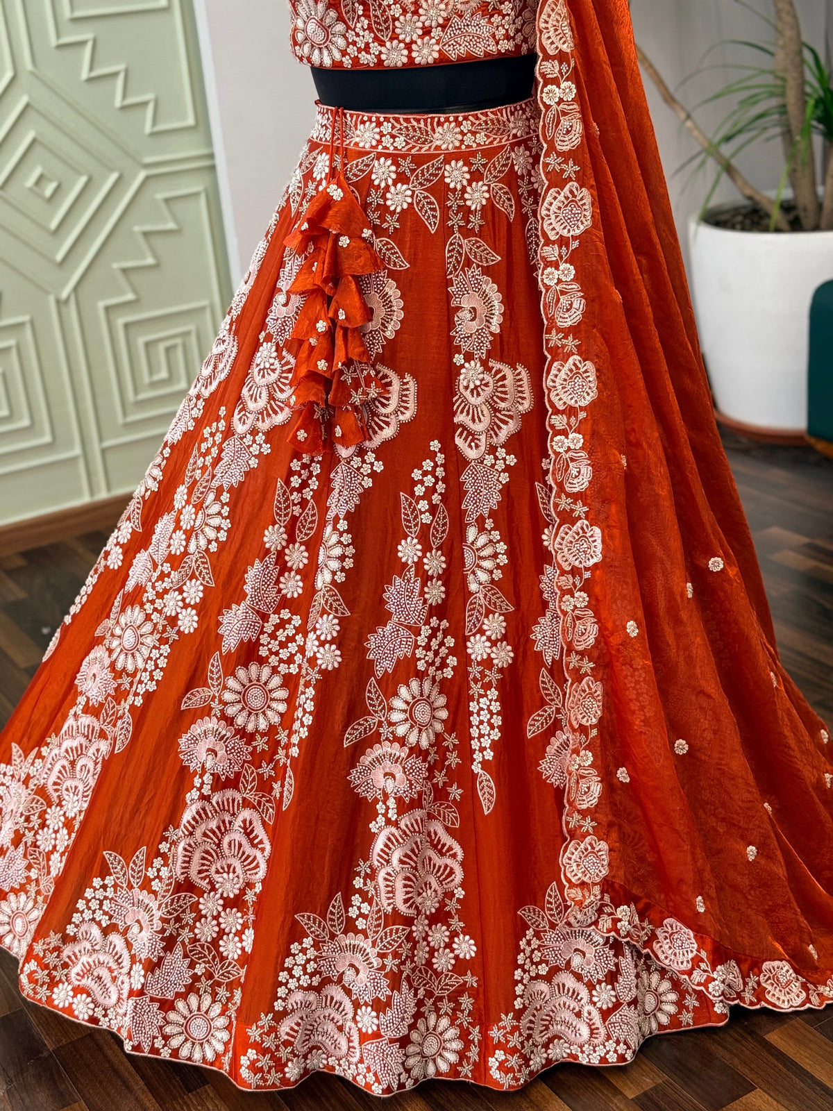 Orange color Designer Bids Embroidery work Lehenga choli BL1745