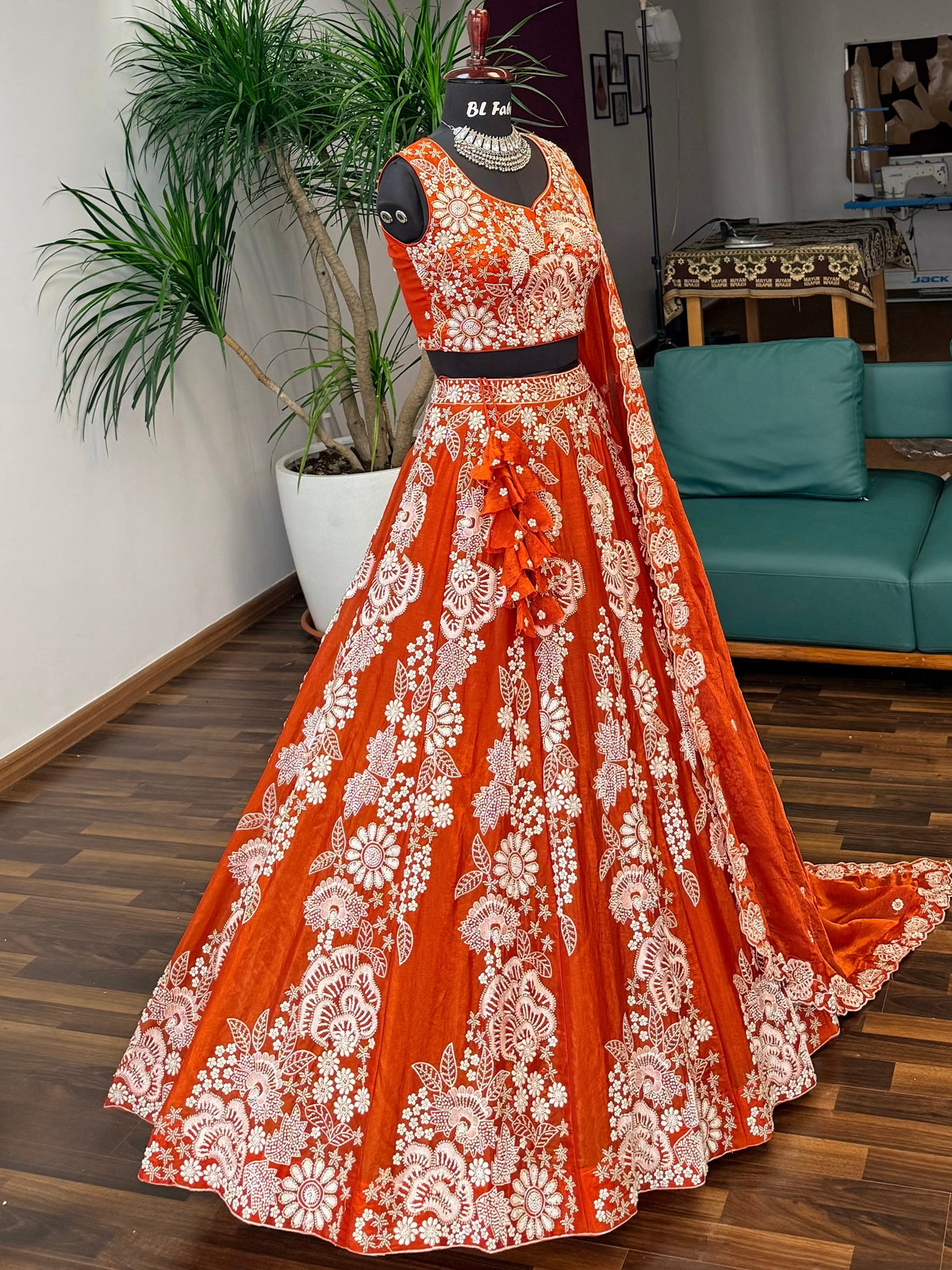 Orange color Designer Bids Embroidery work Lehenga choli BL1745