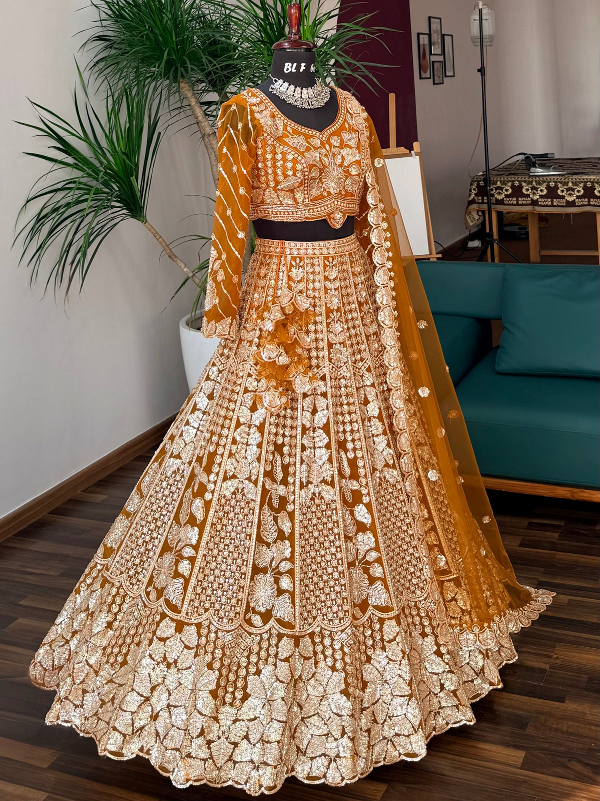 Orange color Hand Embroidery work Designer Lehenga Choli for Wedding Function BL1709