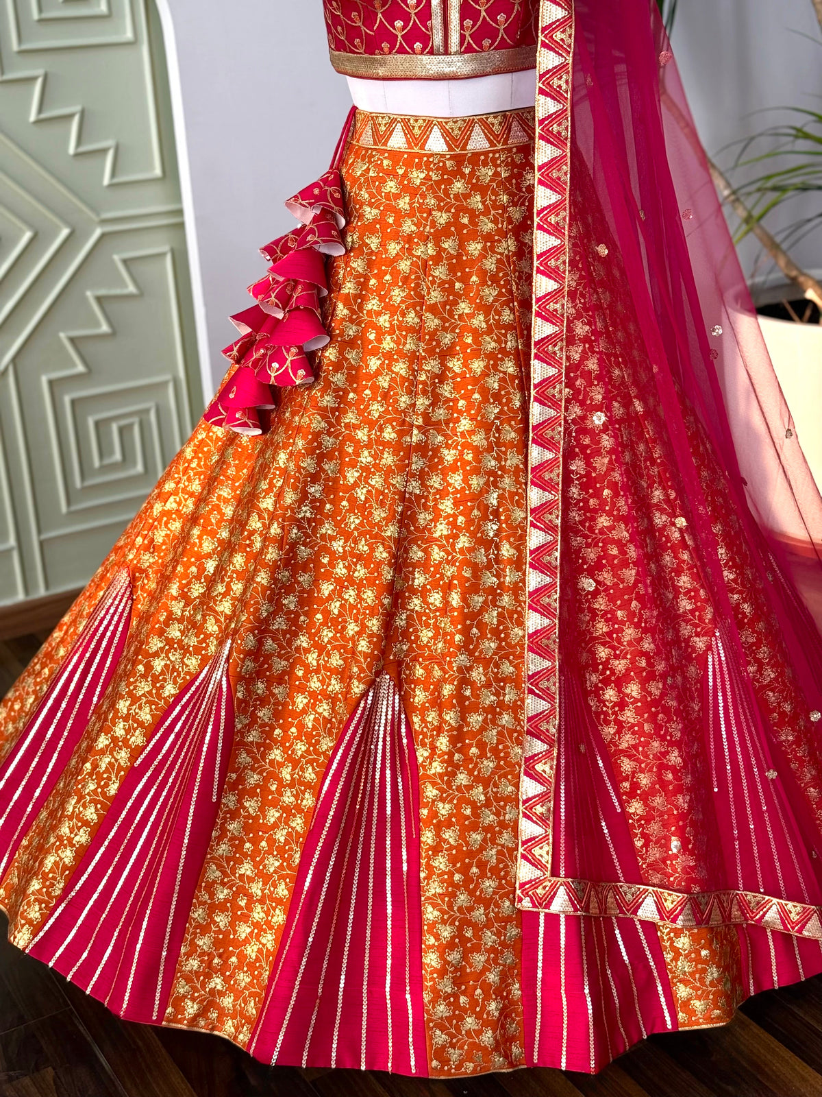 Orange color Designer Sequence Embroidery work Lehenga choli BL1654