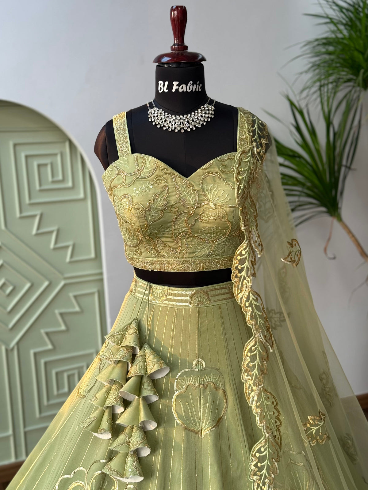 Parrot Green color Designer Sequence Embroidery work Lehenga choli BL1648