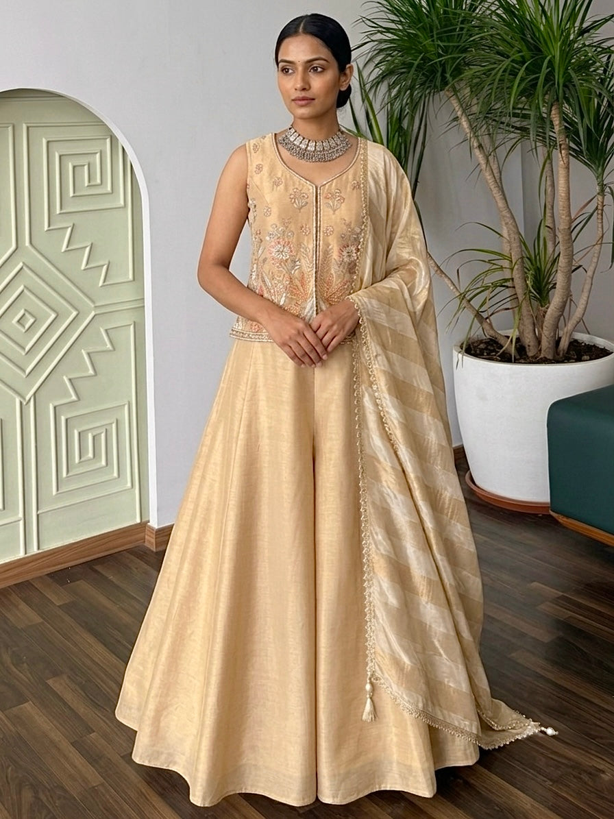 Golden color Bids Embroidery work Sharara set BLS107