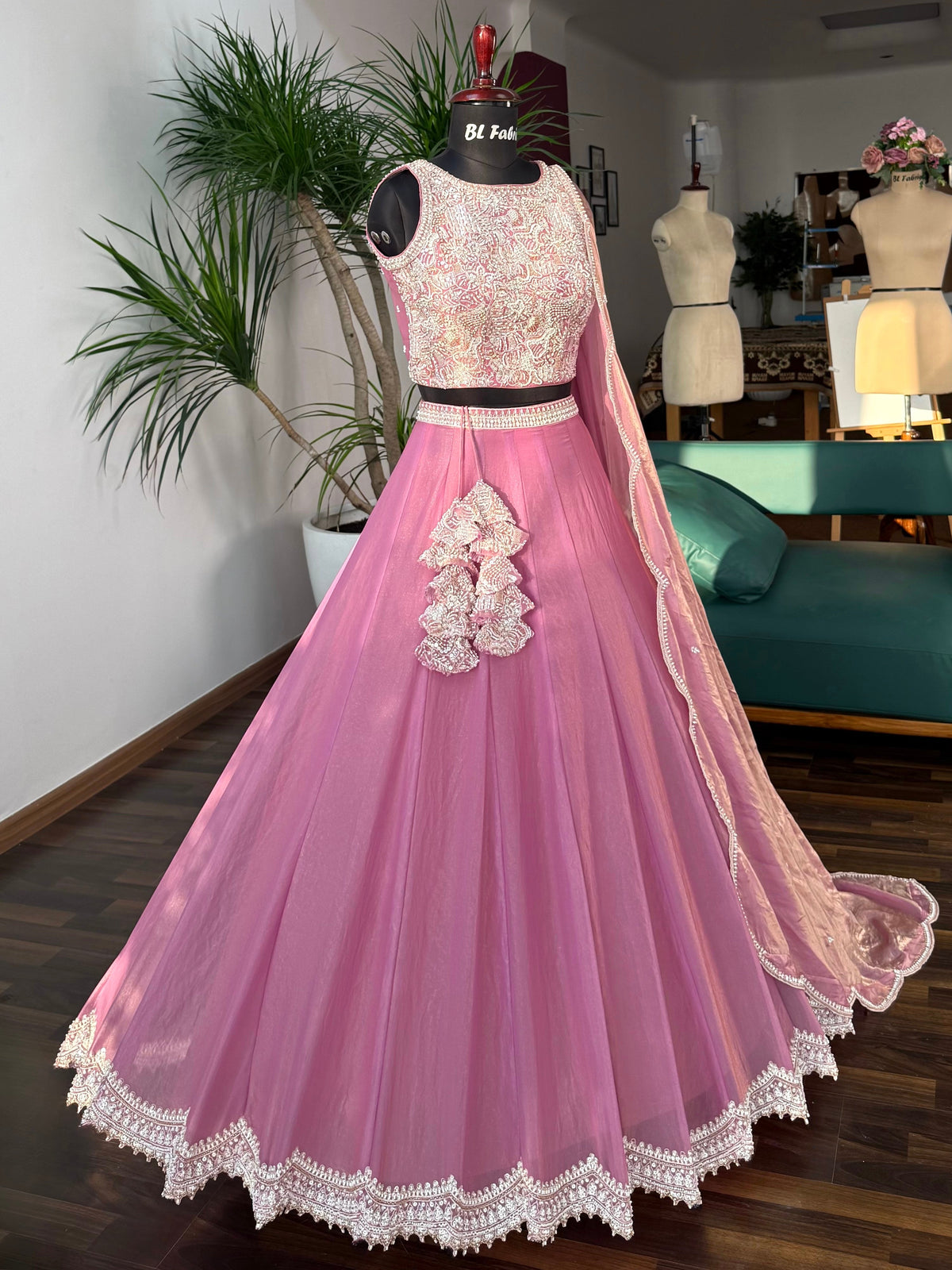 Dusty Rose Pink color Bids Embroidery work Lehenga Choli BL1668