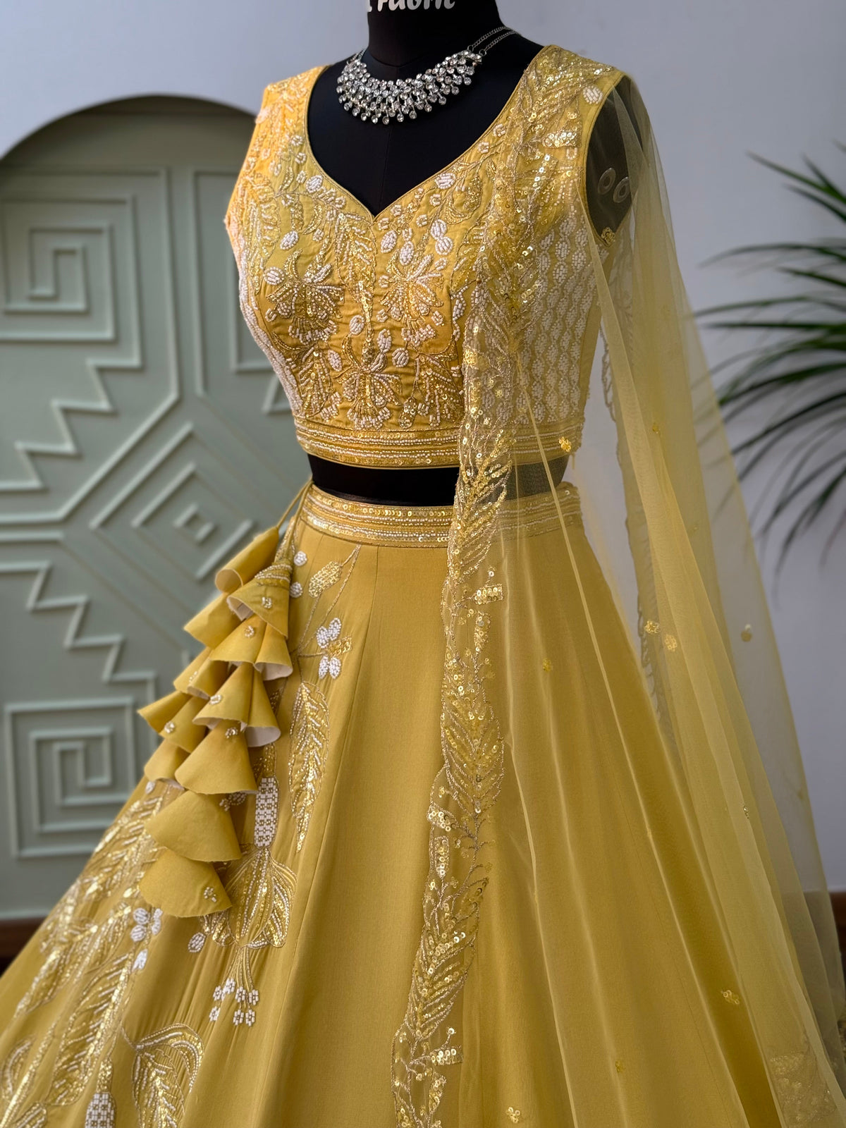 Yellow color Designer Bids Embroidery work Lehenga choli BL1650