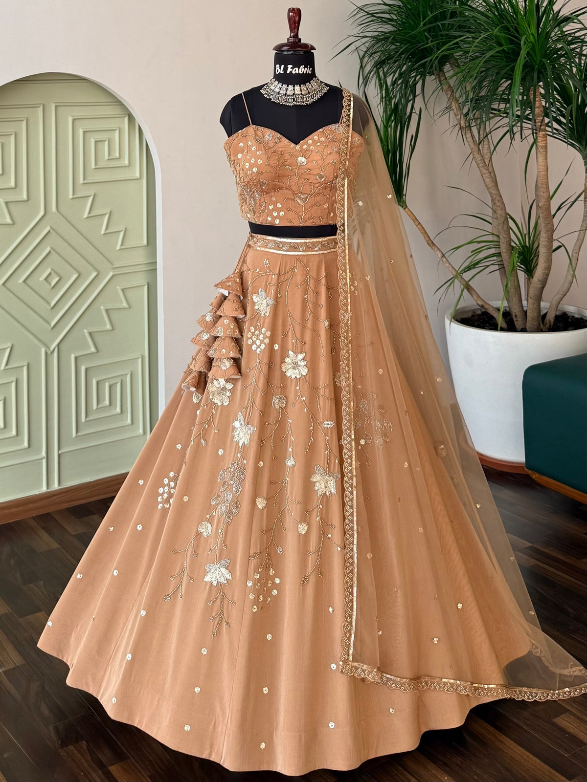 Peach Nude color Designer Bids Embroidery work Lehenga choli BL1748