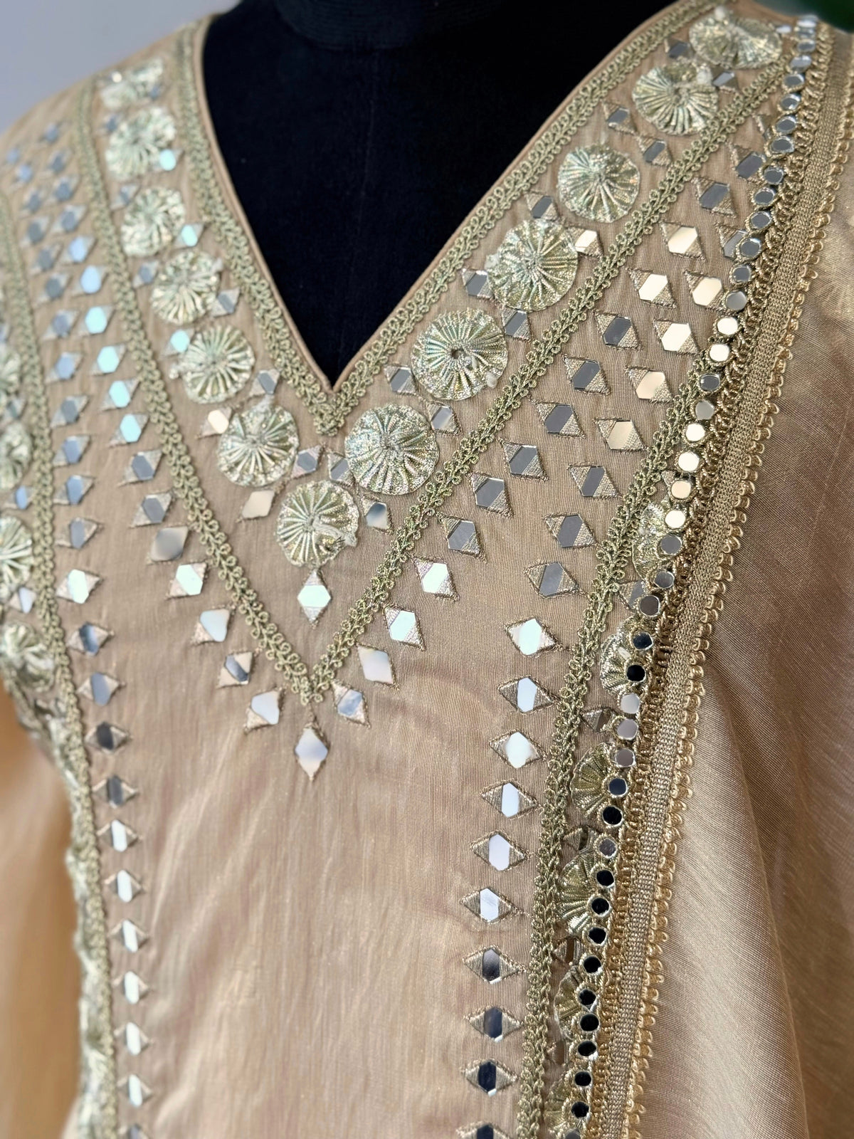 Champagne Gold Mirror & Embroidery Work Sharara set BLS120