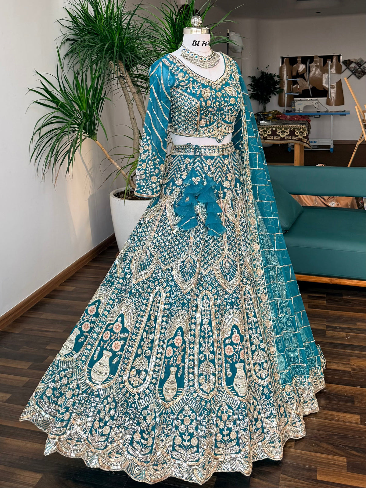 Firozi color Hand Embroidery work Designer Lehenga Choli for Wedding Function BL1735