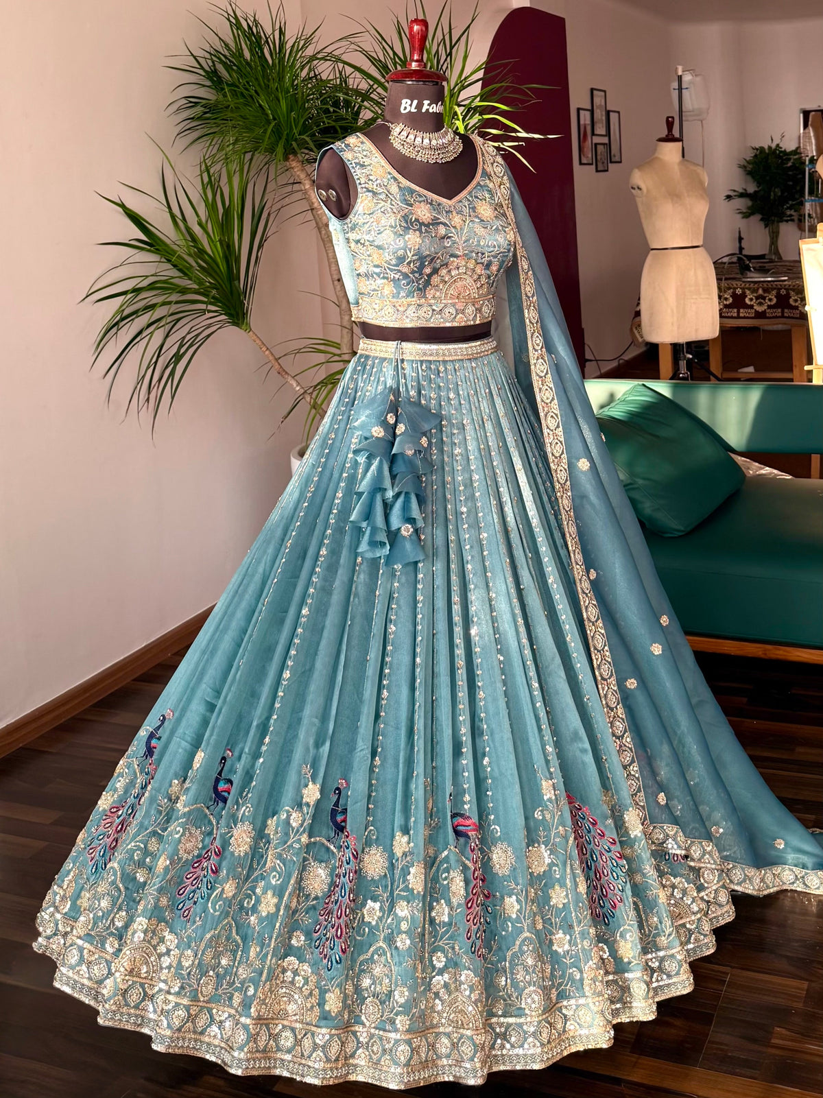 Sky blue color Bids Embroidery work Designer Lehenga Choli BL1661