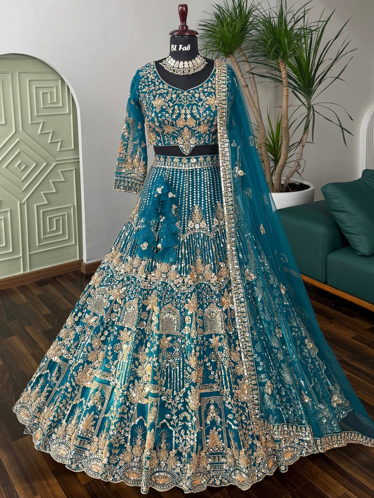 Firozi color Hand Embroidery work Designer Lehenga Choli for Wedding Function BL1616
