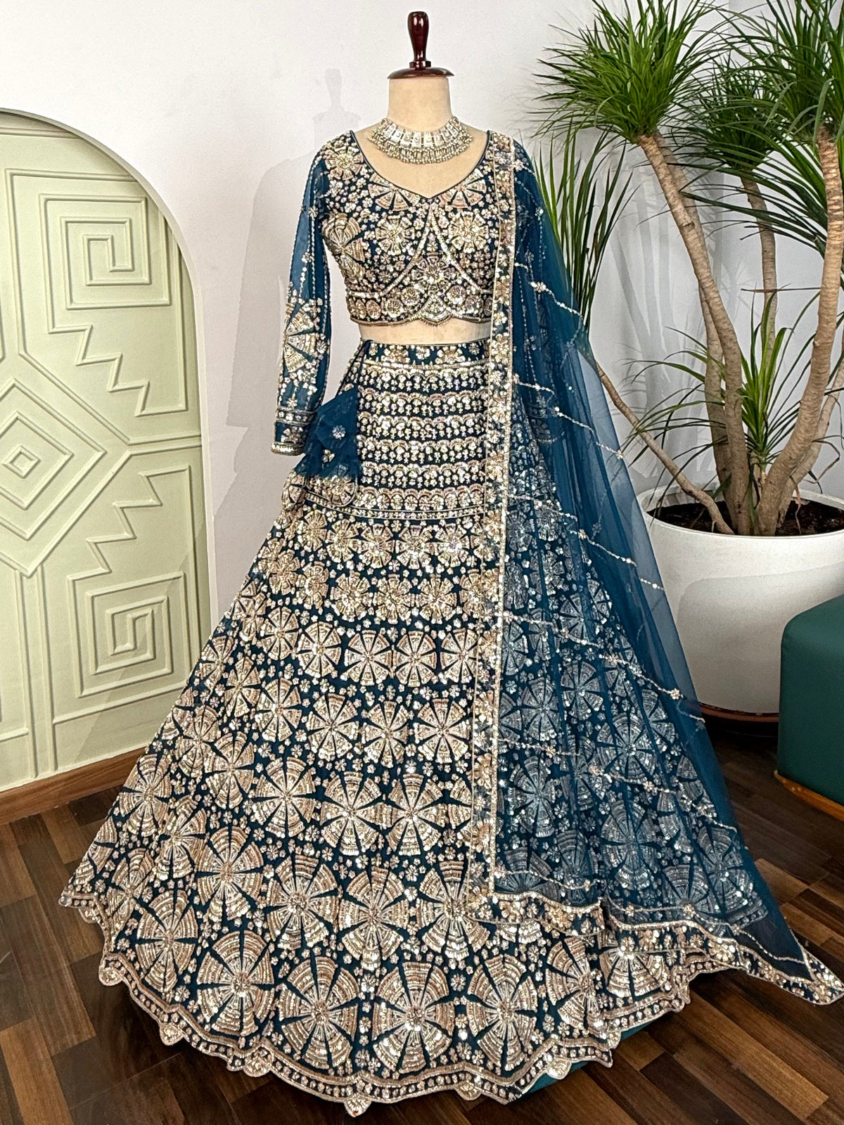 Firozi color Hand Embroidery work Designer Lehenga Choli for Wedding Function BL1606