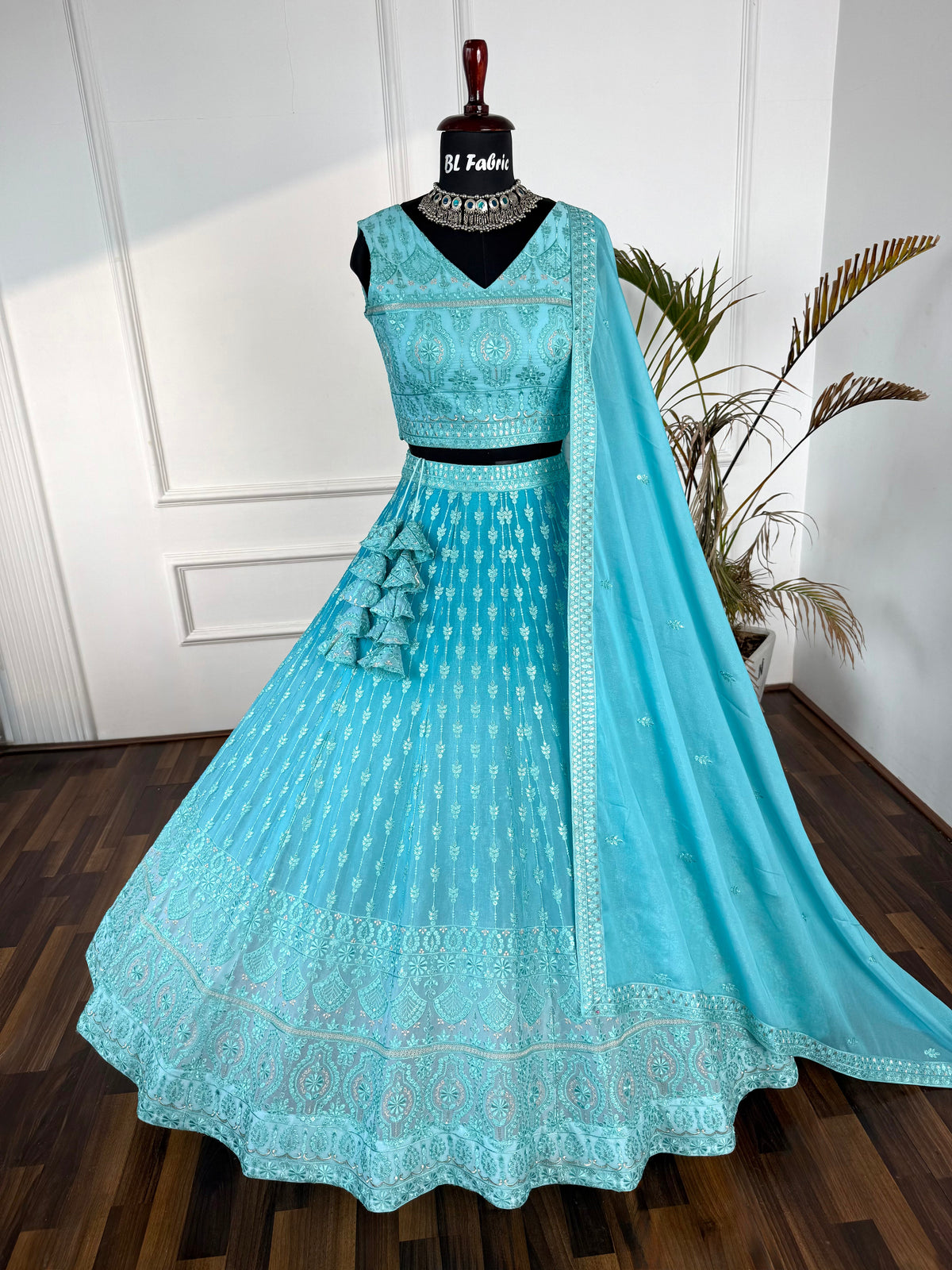 Skyblue color Sequence Embroidery work Designer Lehenga Choli BL1560