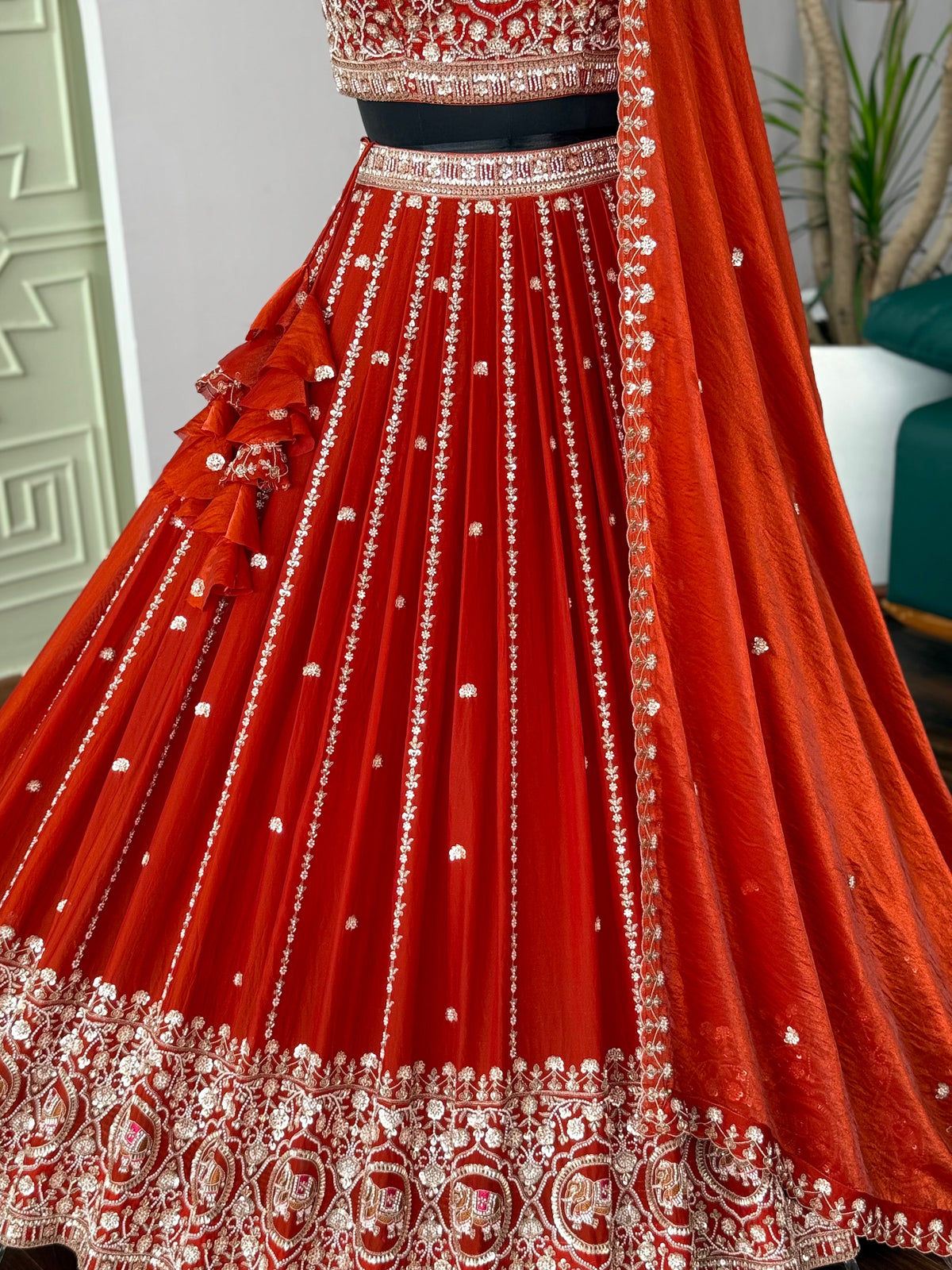Orange color Hand Embroidery work Designer Lehenga Choli for Wedding Function BL1623