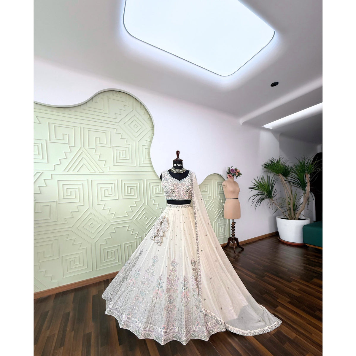 Off White color Real Mirror & Embroidery work Designer Lehenga Choli BL1583
