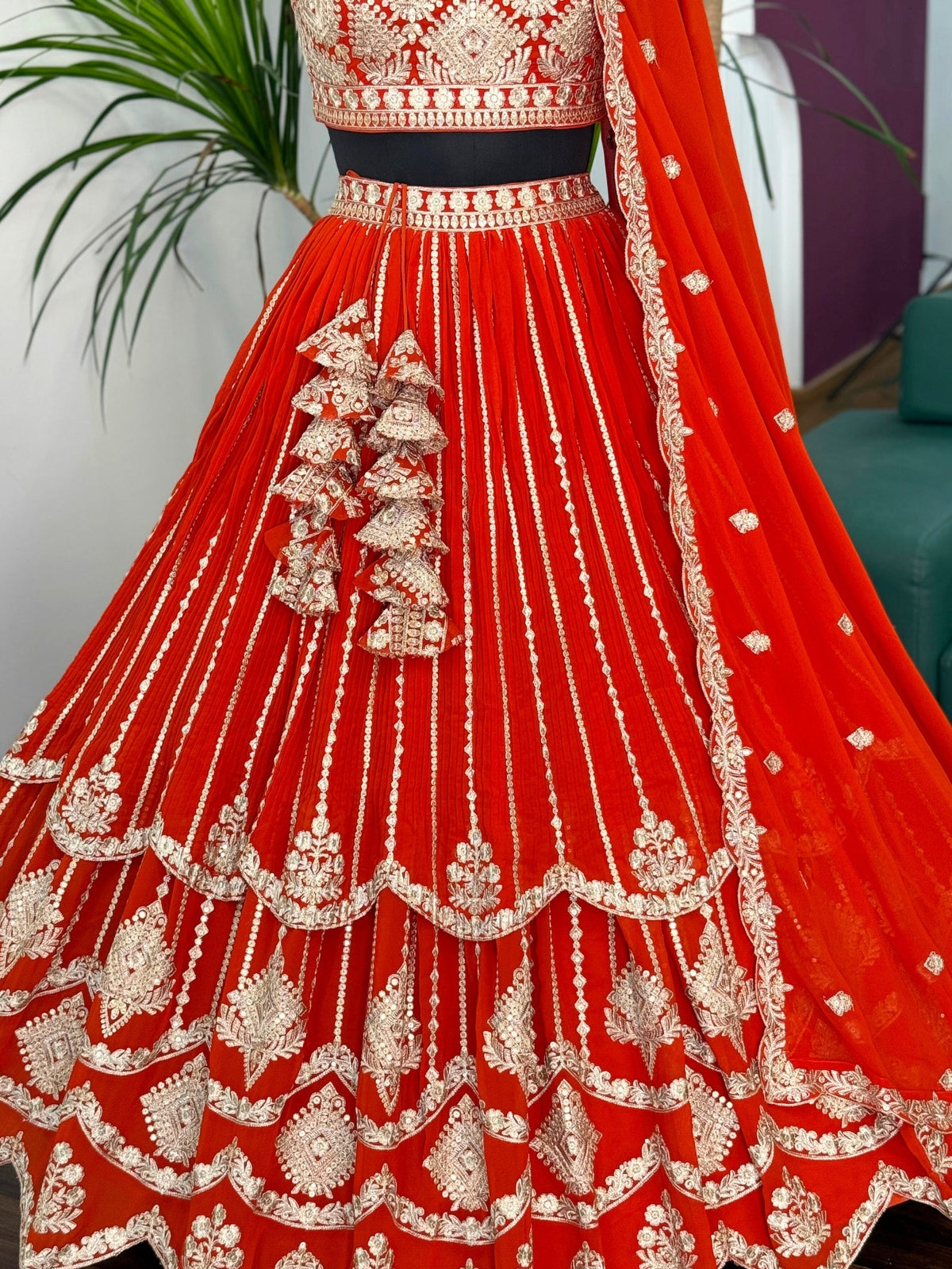 Orange color Sequence Embroidery work Designer Lehenga Choli BL1594