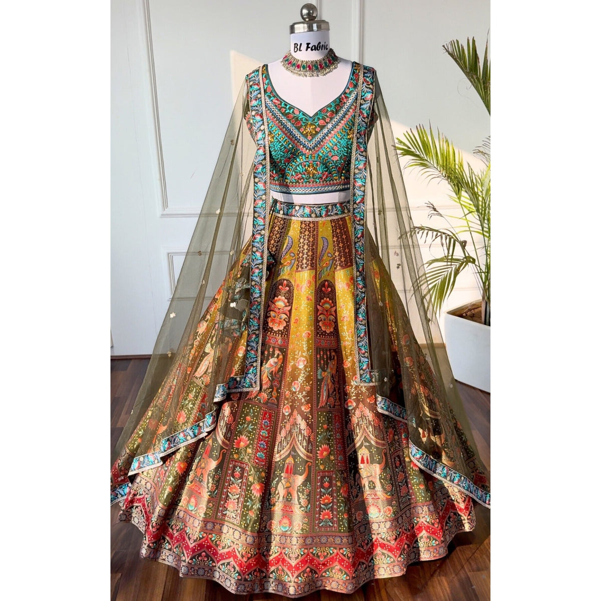 Mehendi color Mirror & Sequence Embroidery work Designer Lehenga with Mehendi choli for Any Function BL1494_Jacard_Mehendi