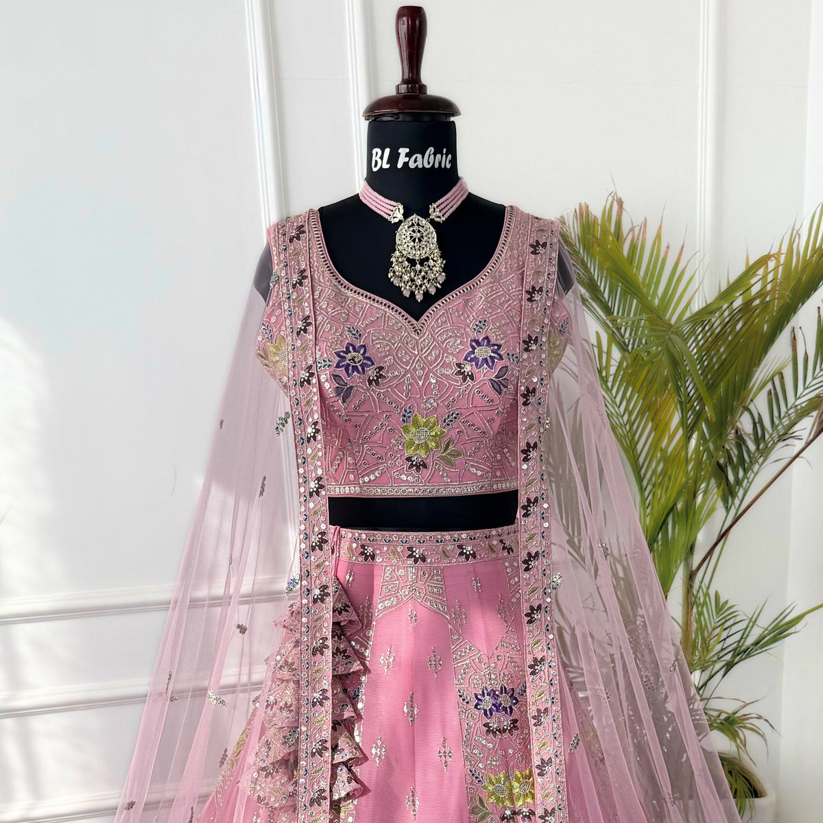 Light Pink color Sequence Embroidery work Designer Lehenga Choli for Wedding Function BL1506