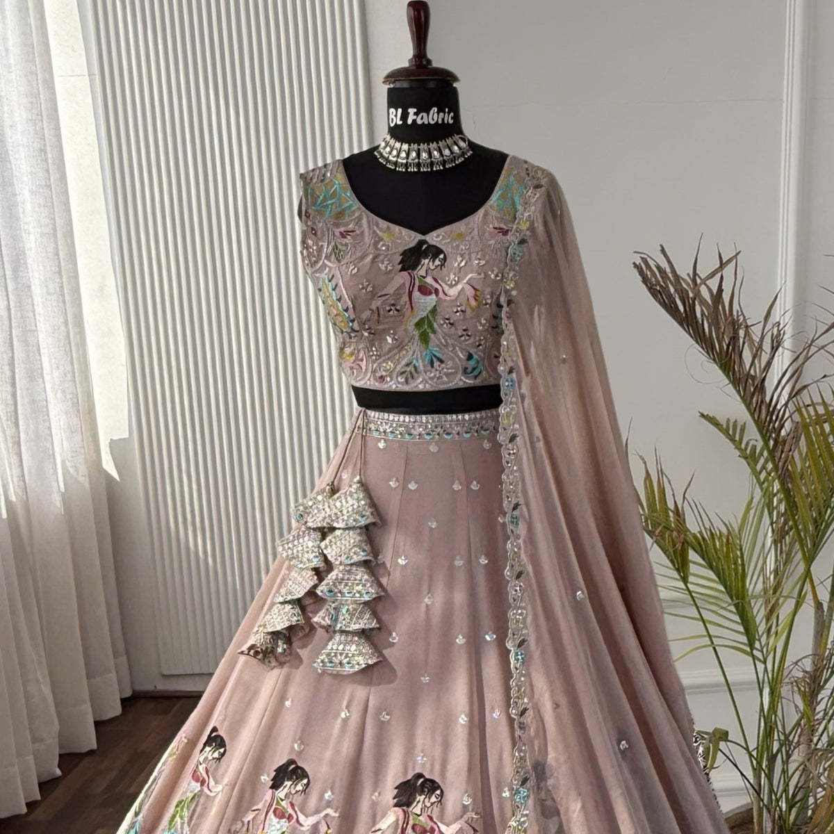 Pastal Cream color Sequence Thread Embroidery work Designer Lehenga Choli for Wedding Function BL1523
