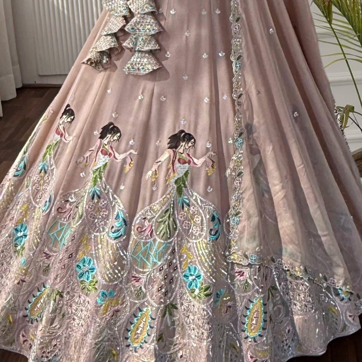 Pastal Cream color Sequence Thread Embroidery work Designer Lehenga Choli for Wedding Function BL1523