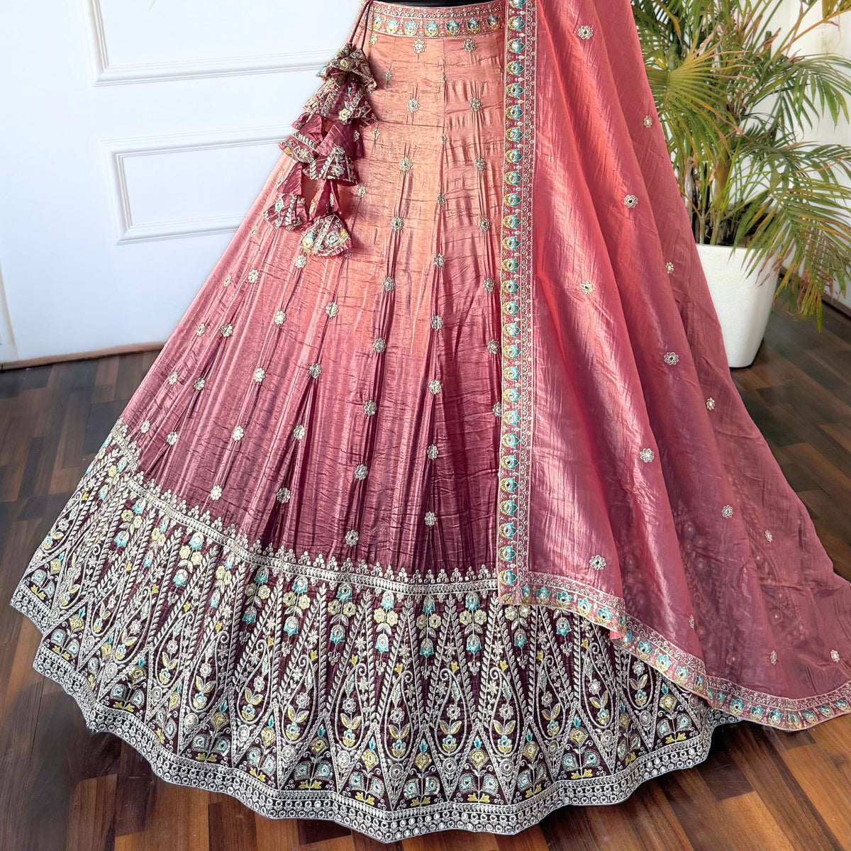 Shadding Peach color Zari Embroidery work Designer Lehenga Choli BL1535