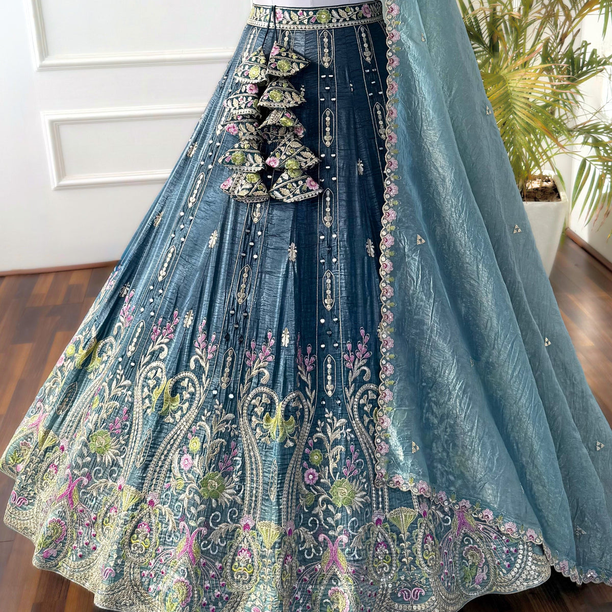 Shadding Grey color Zari Embroidery work Designer Lehenga Choli BL1536