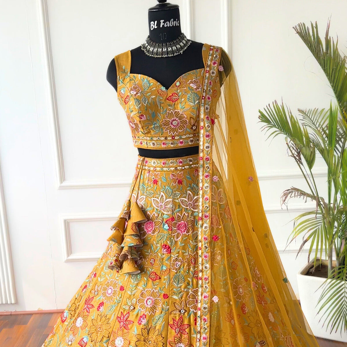 Yellow color Designer Sequence Embroidery work Lehenga choli for Wedding Function BL1445