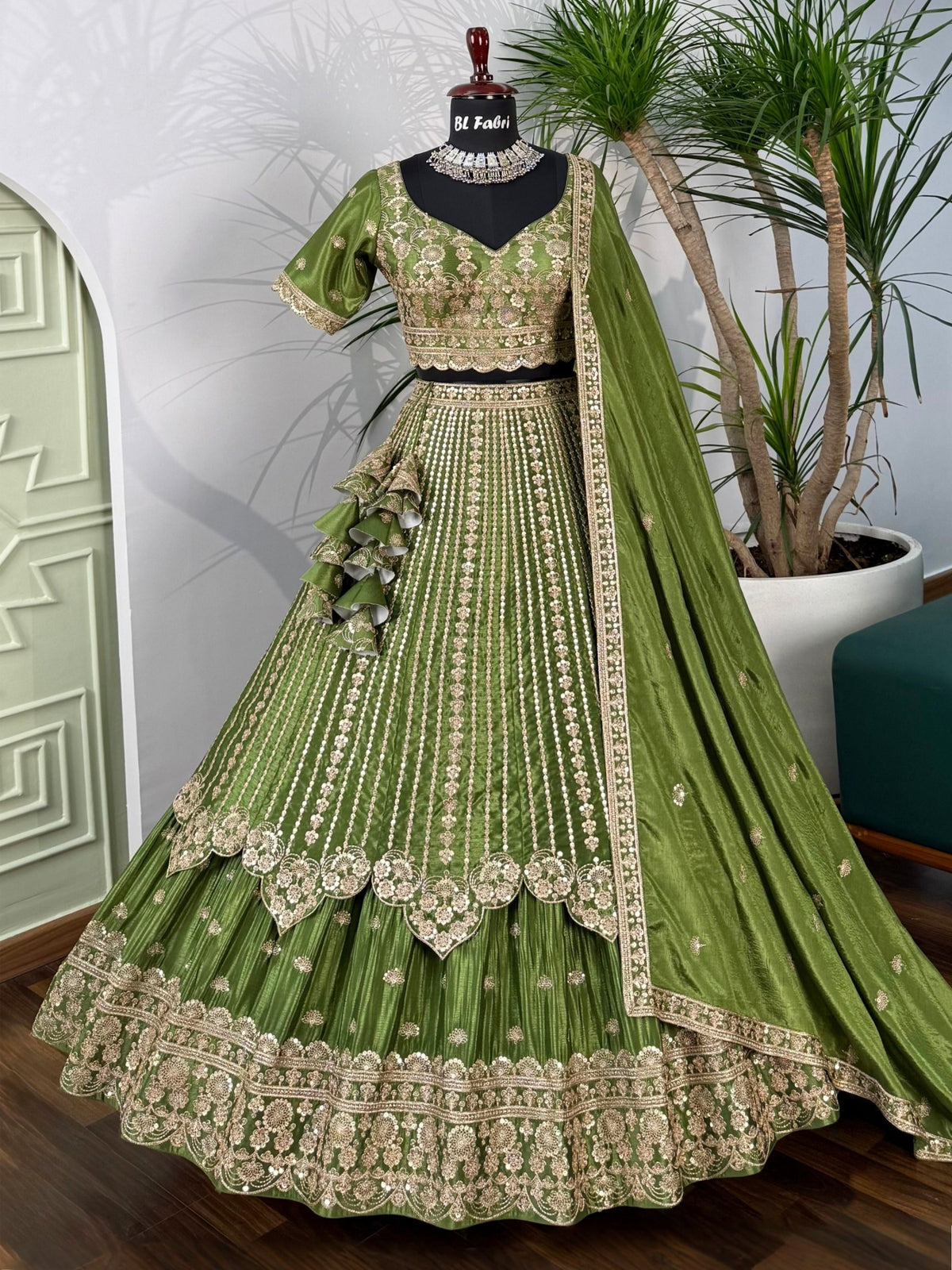 Parrot Green color Sequence Embroidery work Designer Lehenga Choli BL1611