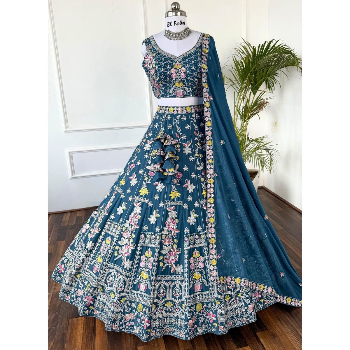 Skyblue color Zari & Thread Embroidery work Designer Lehenga Choli BL1553