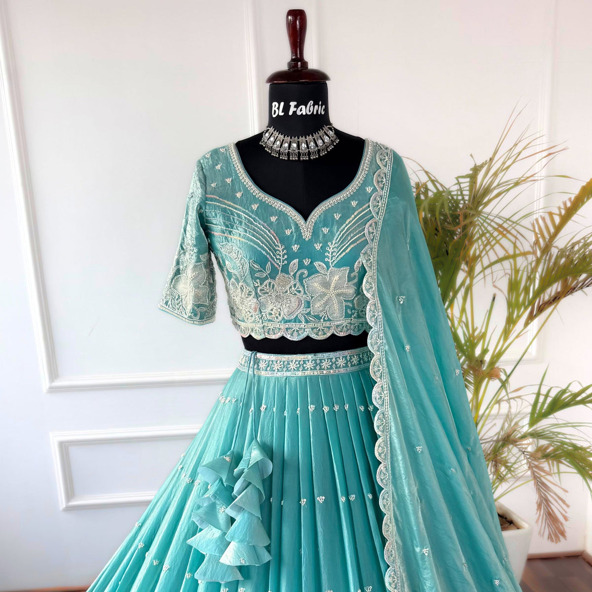 Skyblue color Hand Embroidery work Designer Lehenga Choli for Wedding Function BL1555