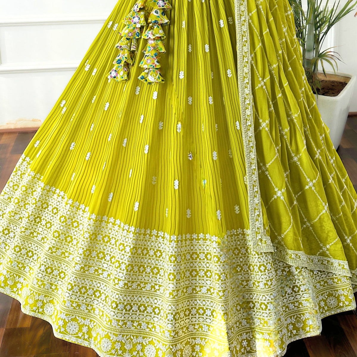 Parrot Green color Embroidery & Sequence work Designer Lehenga Choli for Wedding Function BL1455