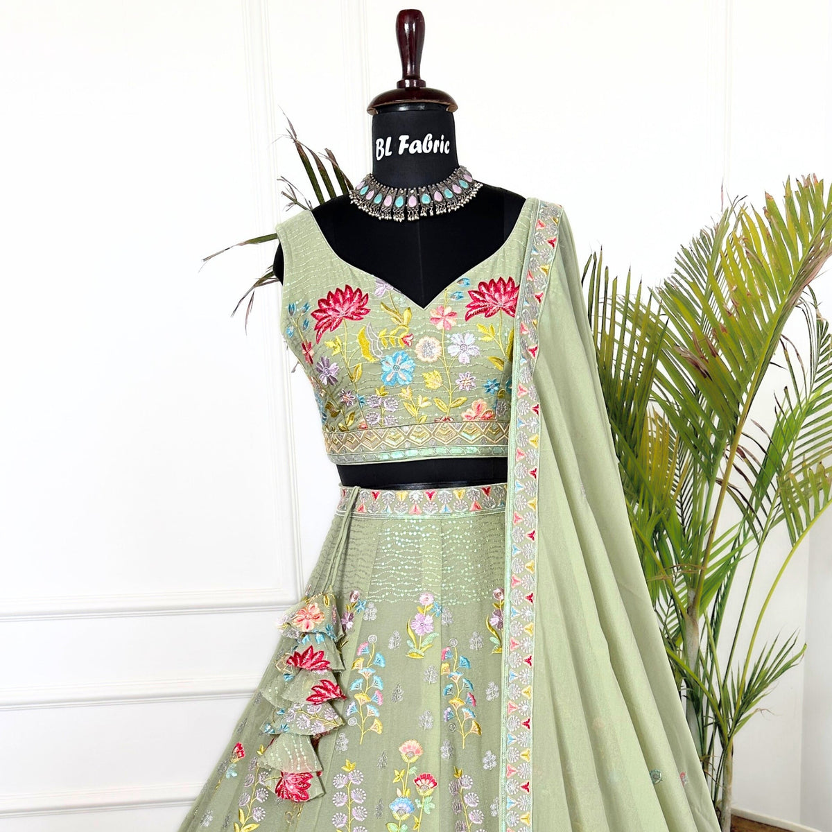 Light Green color Embroidery & Sequence work Designer Lehenga Choli for Wedding Function BL1456