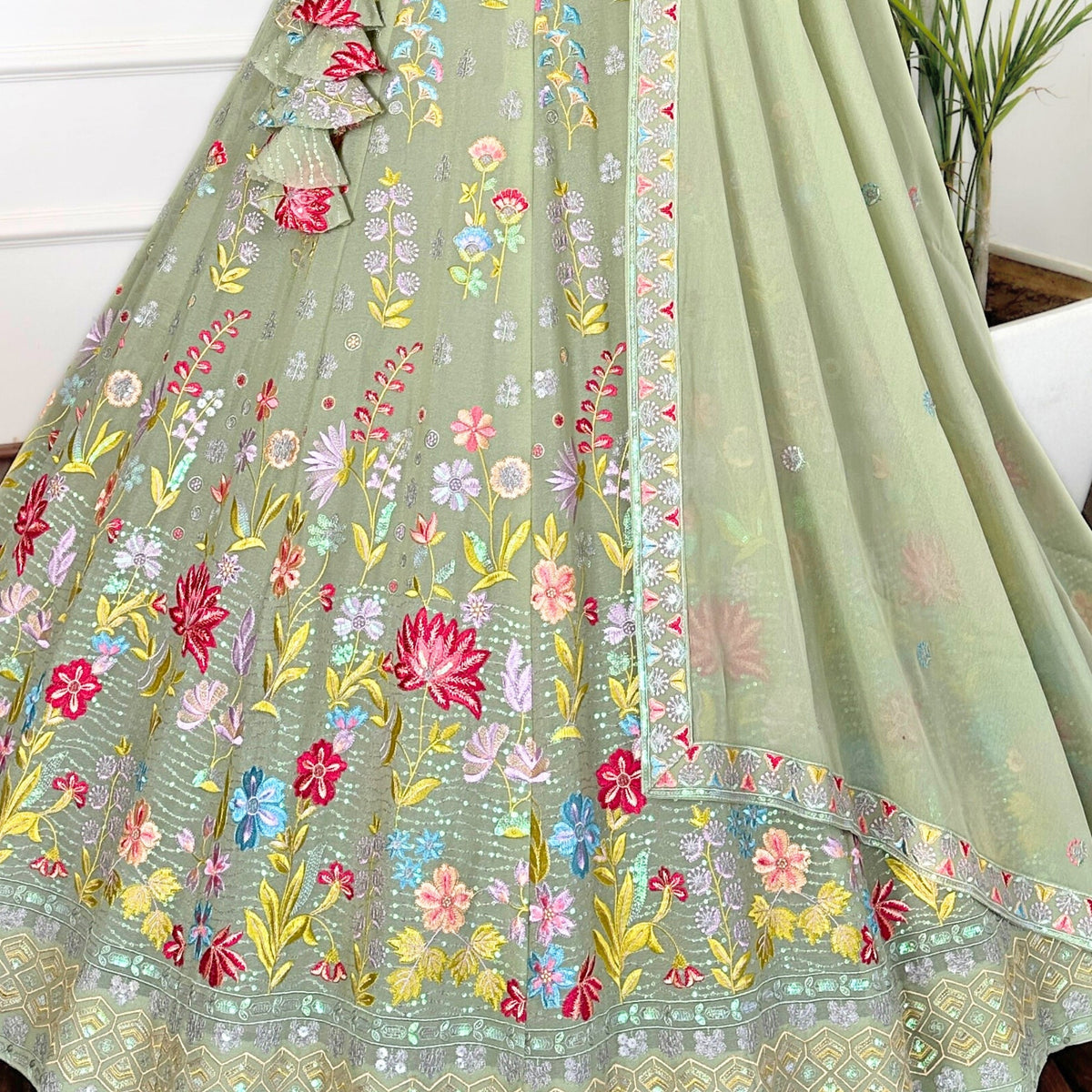 Light Green color Embroidery & Sequence work Designer Lehenga Choli for Wedding Function BL1456
