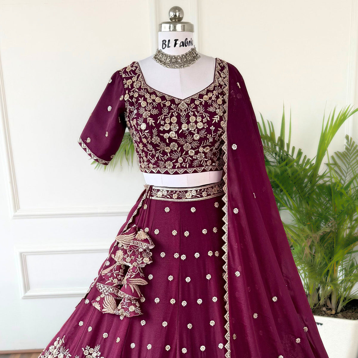 Purple color Hand Embroidery machine work Designer Lehenga Choli for Wedding Function BL1568