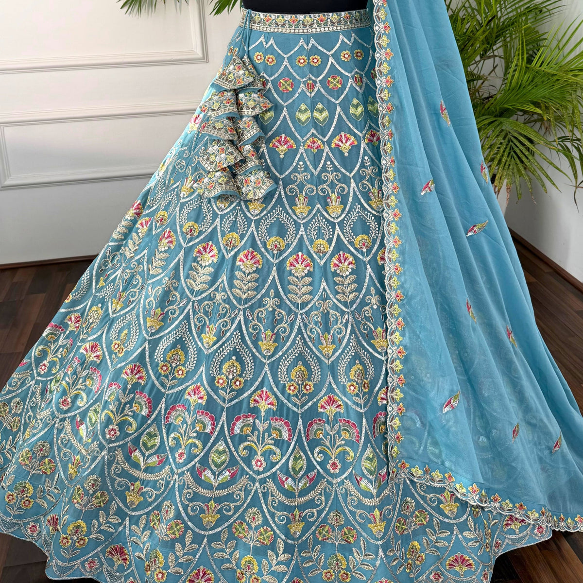 Skyblue color Sequence Embroidery work Designer Lehenga Choli for Any Function BL1572